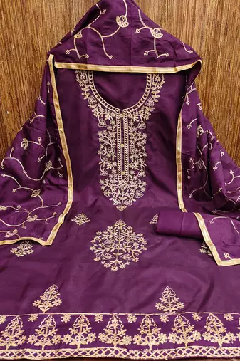 women's embroidered cotton blend festival wear unstitched salwar suit dress material