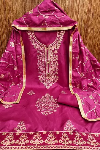 women's embroidered cotton blend festival wear unstitched salwar suit dress material
