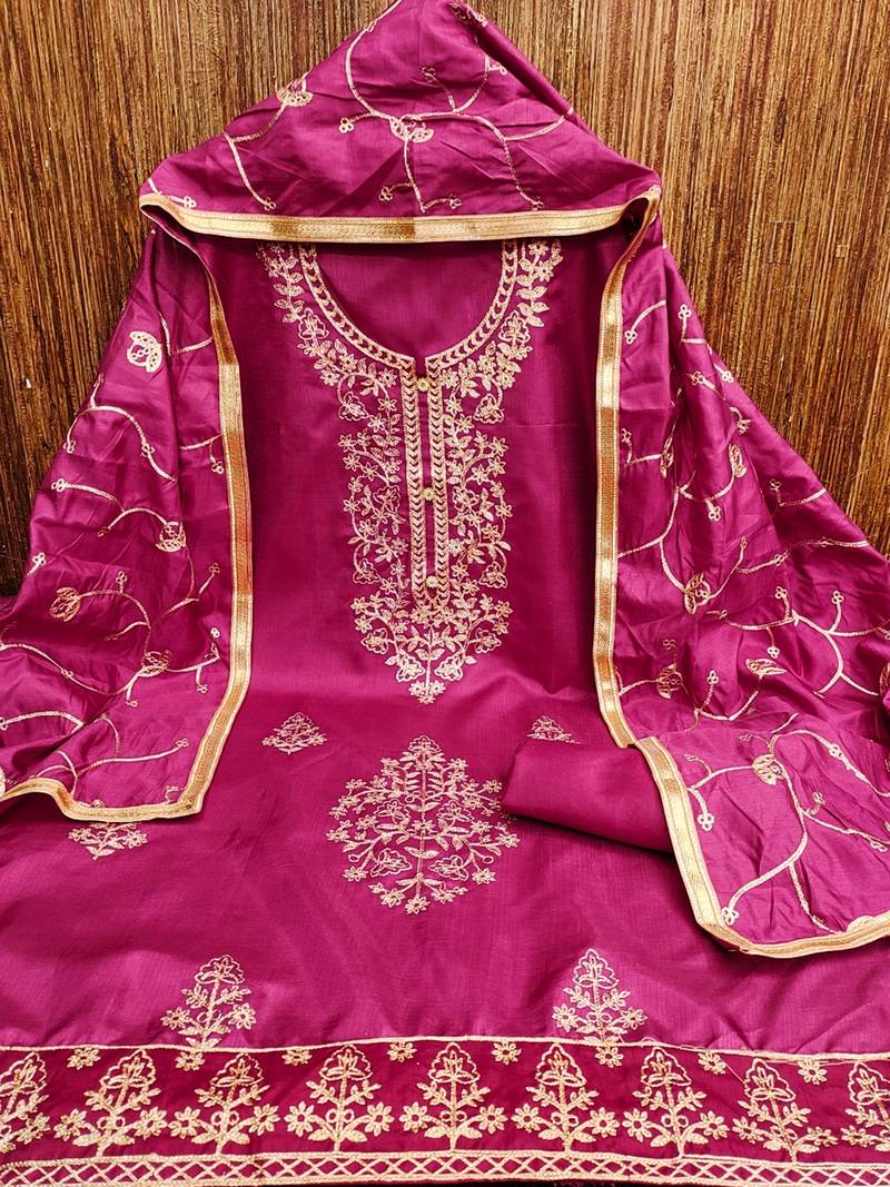 Leeza store women's embroidered cotton blend festival wear unstitched salwar suit dress material