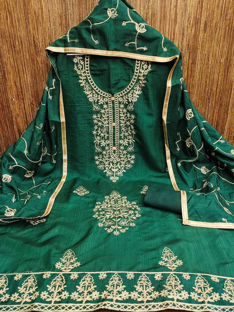 Leeza store women's embroidered cotton blend festival wear unstitched salwar suit dress material