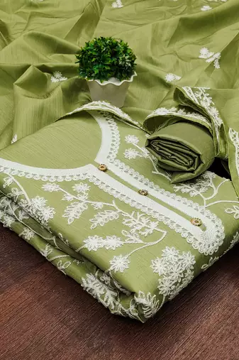 Heavy thread embroidery and hand work with deisngner thread work dupatta jalpari silk dress material