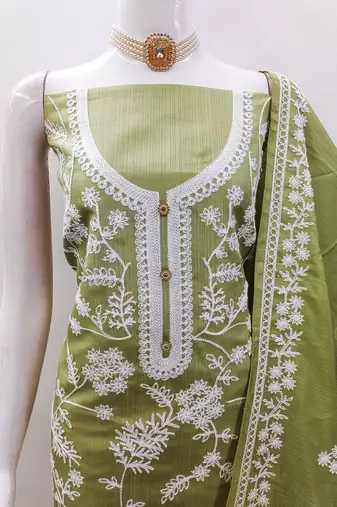 Heavy thread embroidery and hand work with deisngner thread work dupatta jalpari silk dress material