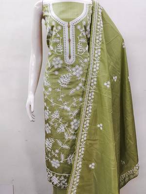 Heavy thread embroidery and hand work with deisngner thread work dupatta jalpari silk dress material 4