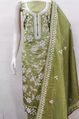 Heavy thread embroidery and hand work with deisngner thread work dupatta jalpari silk dress material