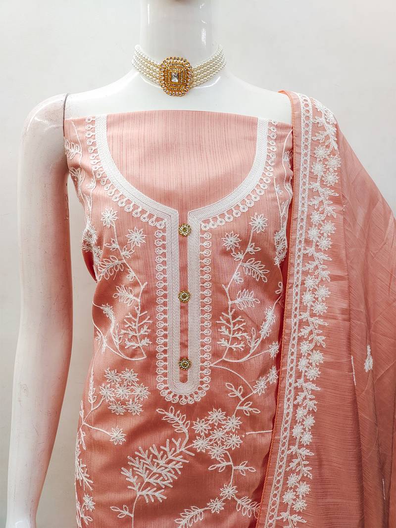 Heavy thread embroidery and hand work with deisngner thread work dupatta jalpari silk dress material