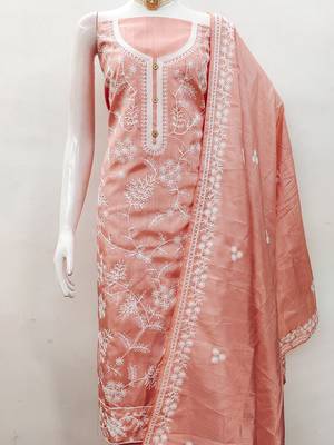 Heavy thread embroidery and hand work with deisngner thread work dupatta jalpari silk dress material 3