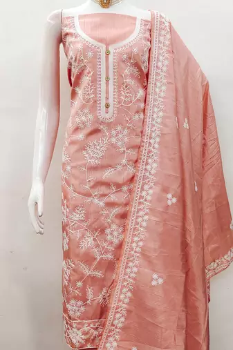 Heavy thread embroidery and hand work with deisngner thread work dupatta jalpari silk dress material
