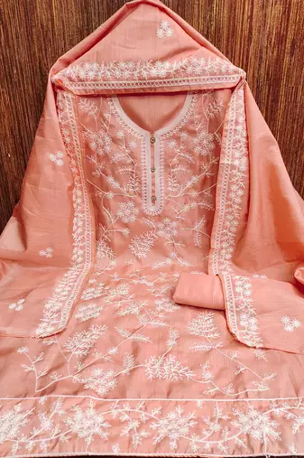 Heavy thread embroidery and hand work with deisngner thread work dupatta jalpari silk dress material