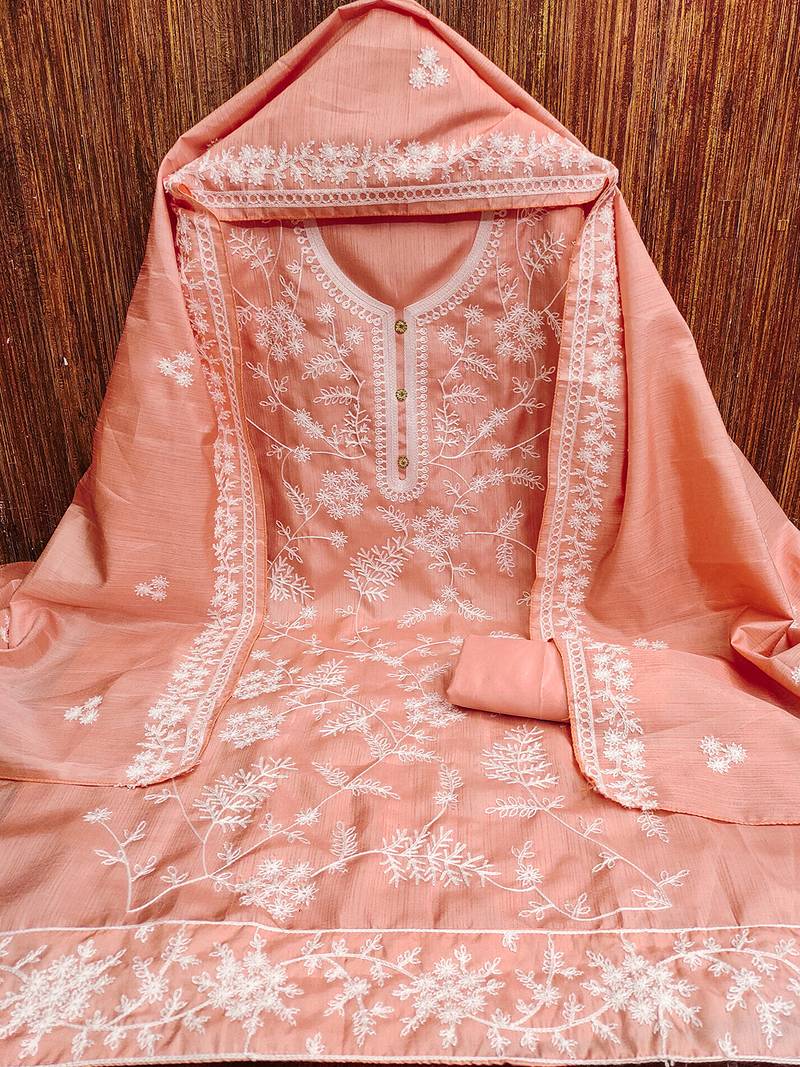 Heavy thread embroidery and hand work with deisngner thread work dupatta jalpari silk dress material