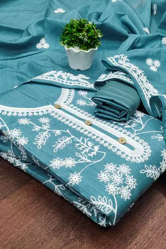 Heavy thread embroidery and hand work with deisngner thread work dupatta jalpari silk dress material