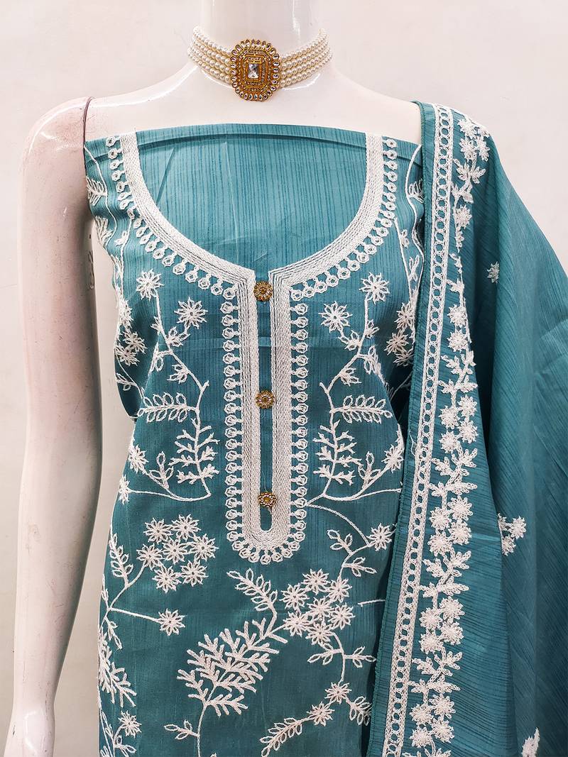 Heavy thread embroidery and hand work with deisngner thread work dupatta jalpari silk dress material