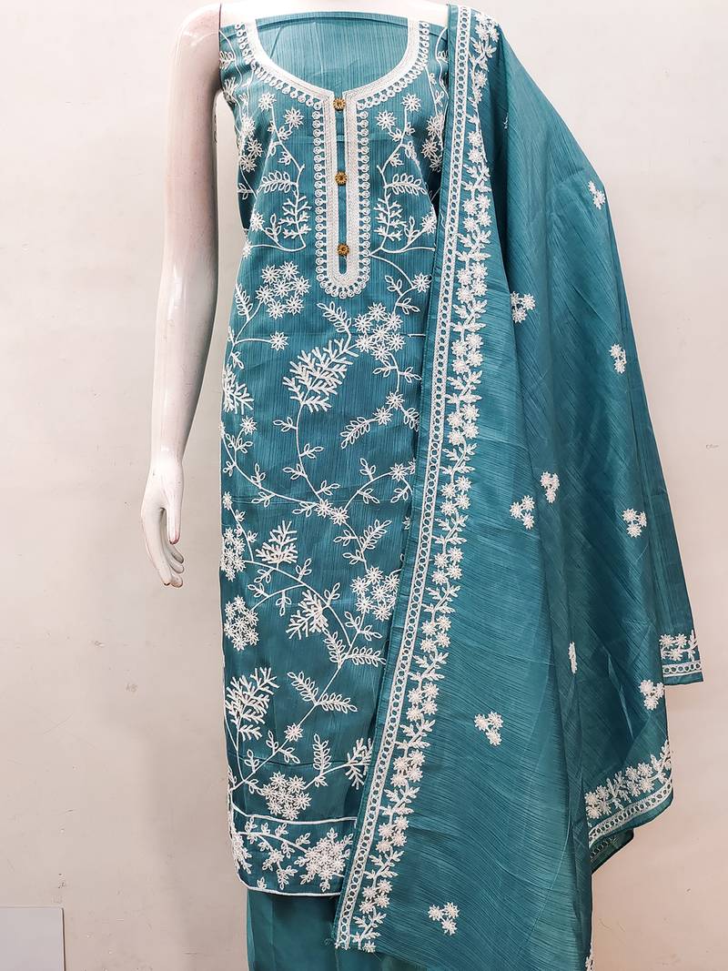 Heavy thread embroidery and hand work with deisngner thread work dupatta jalpari silk dress material