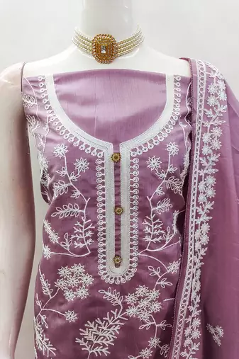 Heavy thread embroidery and hand work with deisngner thread work dupatta jalpari silk dress material