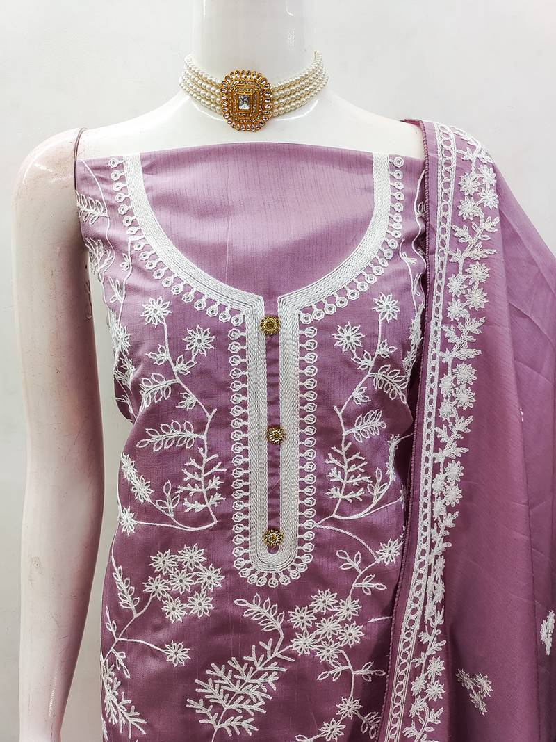 Heavy thread embroidery and hand work with deisngner thread work dupatta jalpari silk dress material