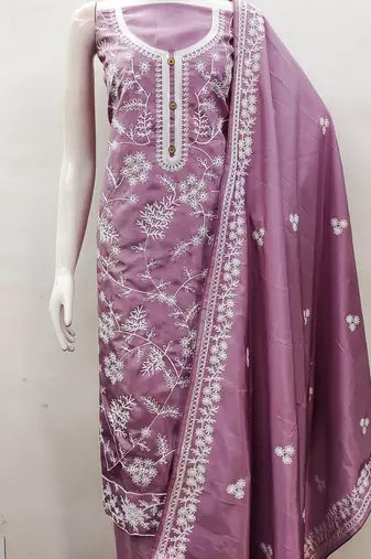 Heavy thread embroidery and hand work with deisngner thread work dupatta jalpari silk dress material