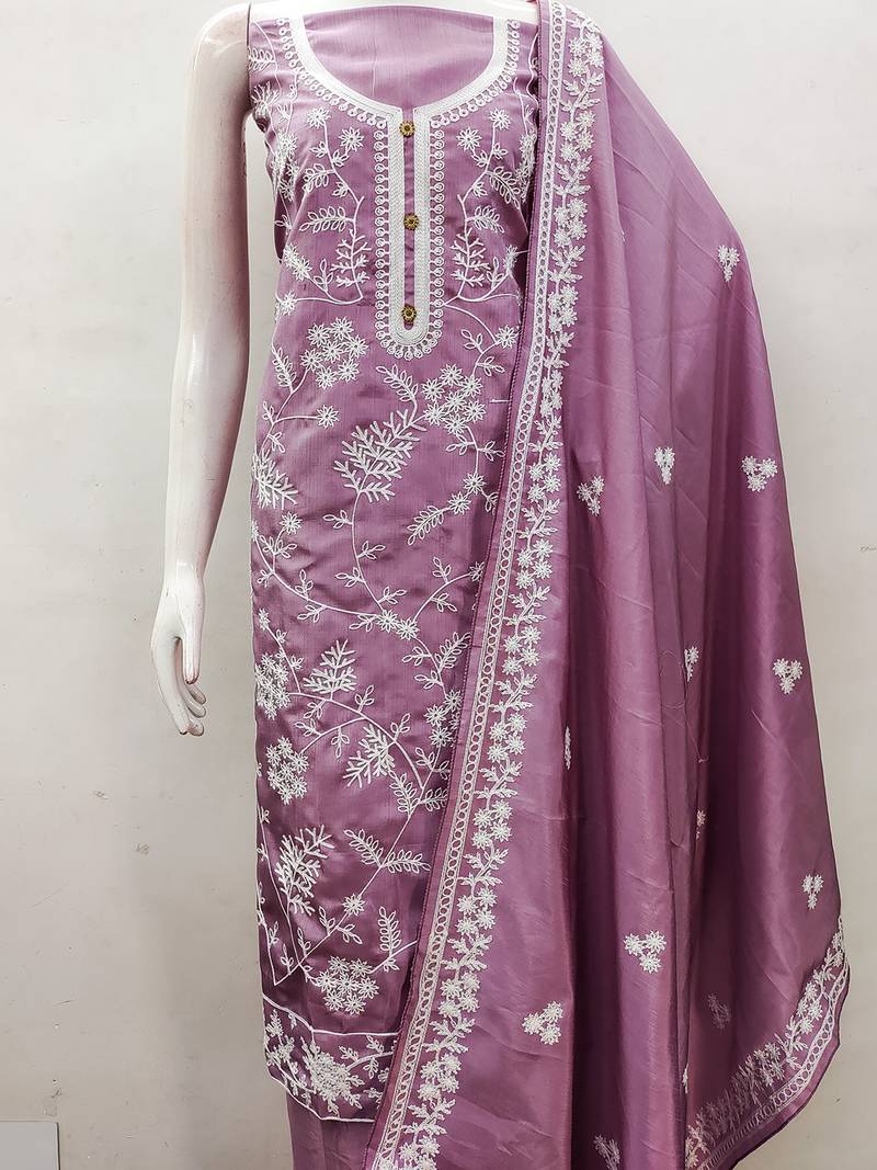 Heavy thread embroidery and hand work with deisngner thread work dupatta jalpari silk dress material