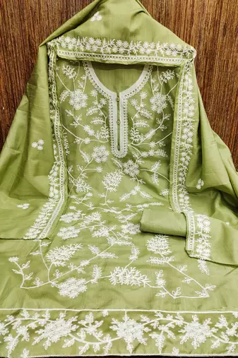 Heavy thread embroidery and hand work with deisngner thread work dupatta jalpari silk dress material