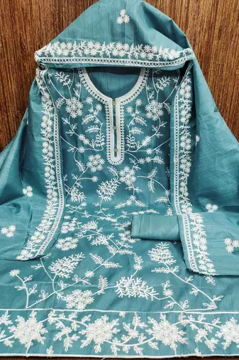 Heavy thread embroidery and hand work with deisngner thread work dupatta jalpari silk dress material