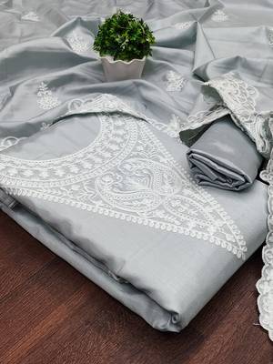 embroidery work unstitched salwar suit dress material with chanderi work dupatta 2