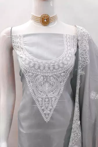 embroidery work unstitched salwar suit dress material with chanderi work dupatta