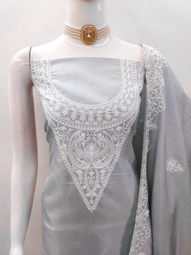 Leeza store embroidery work unstitched salwar suit dress material with chanderi work dupatta