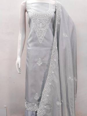 embroidery work unstitched salwar suit dress material with chanderi work dupatta 4