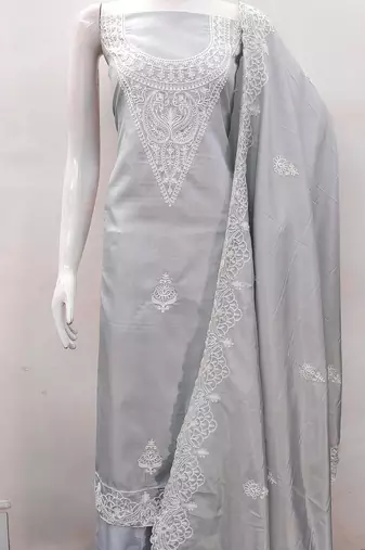 embroidery work unstitched salwar suit dress material with chanderi work dupatta