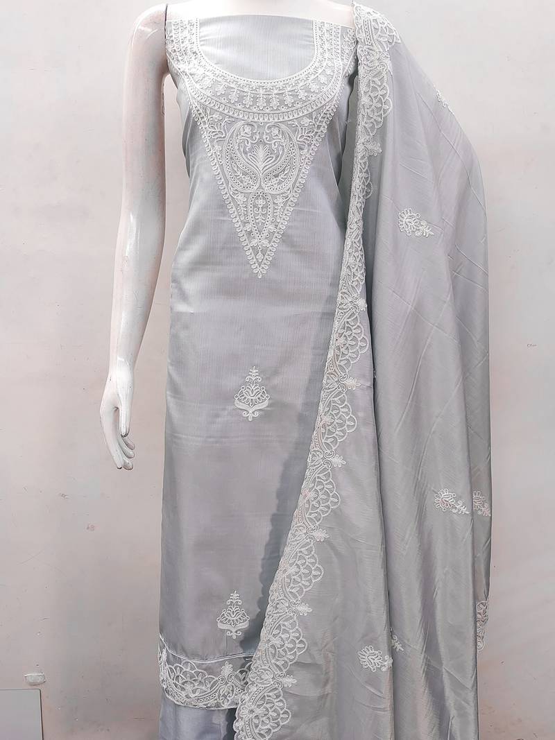 Leeza store embroidery work unstitched salwar suit dress material with chanderi work dupatta