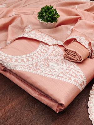 embroidery work unstitched salwar suit dress material with chanderi work dupatta 2