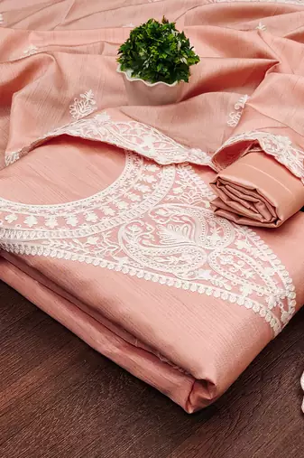 embroidery work unstitched salwar suit dress material with chanderi work dupatta