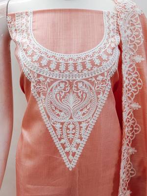 embroidery work unstitched salwar suit dress material with chanderi work dupatta 3