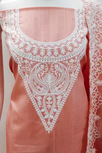 embroidery work unstitched salwar suit dress material with chanderi work dupatta
