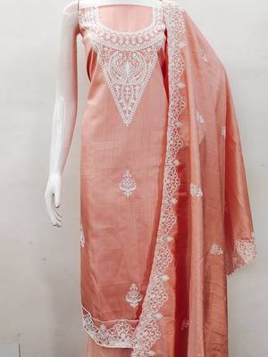 embroidery work unstitched salwar suit dress material with chanderi work dupatta 4