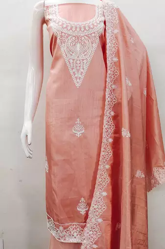 embroidery work unstitched salwar suit dress material with chanderi work dupatta