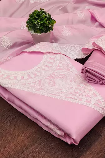 embroidery work unstitched salwar suit dress material with chanderi work dupatta