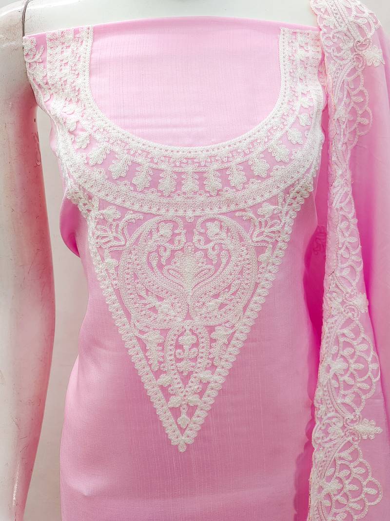 Leeza store embroidery work unstitched salwar suit dress material with chanderi work dupatta