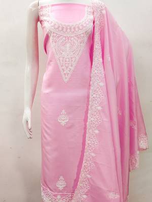 embroidery work unstitched salwar suit dress material with chanderi work dupatta 4