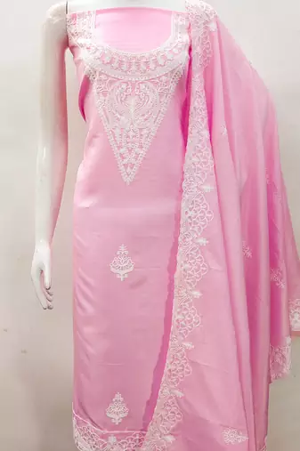 embroidery work unstitched salwar suit dress material with chanderi work dupatta
