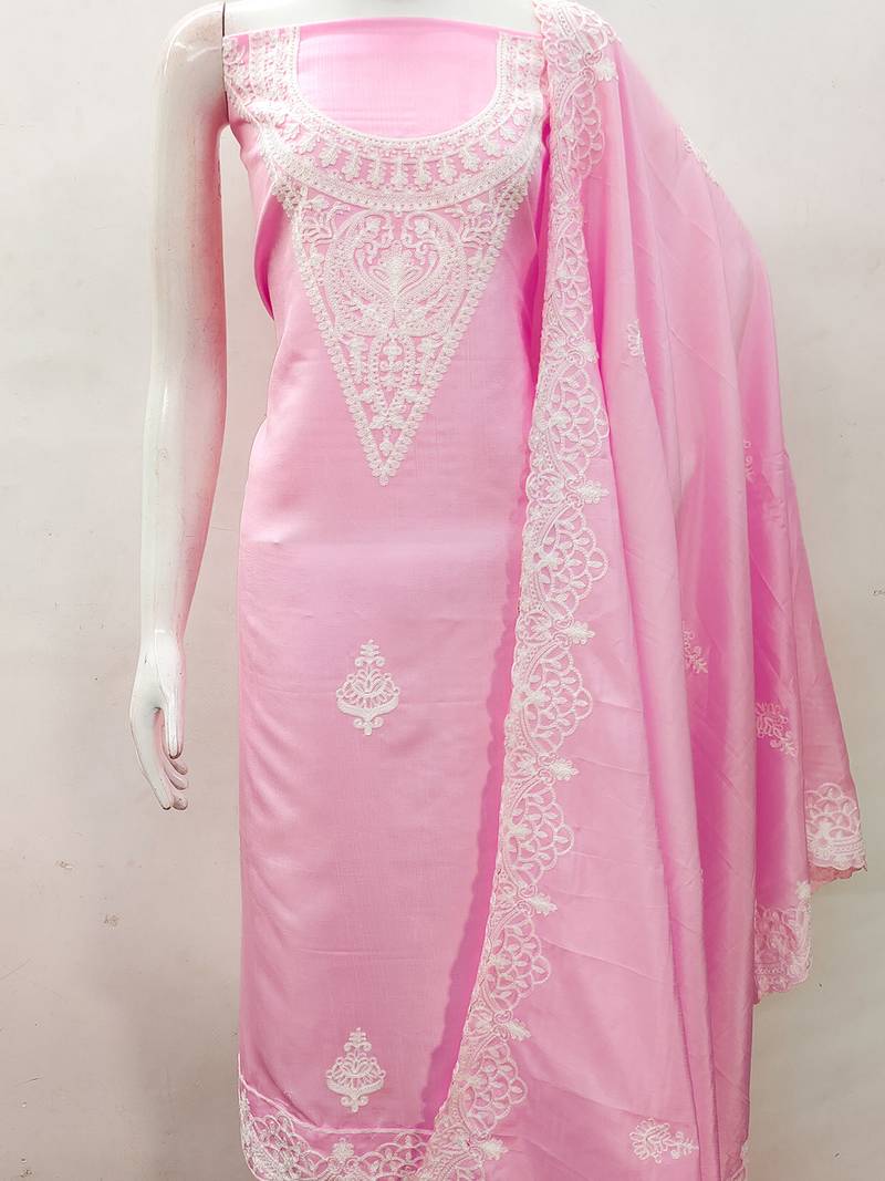 Leeza store embroidery work unstitched salwar suit dress material with chanderi work dupatta