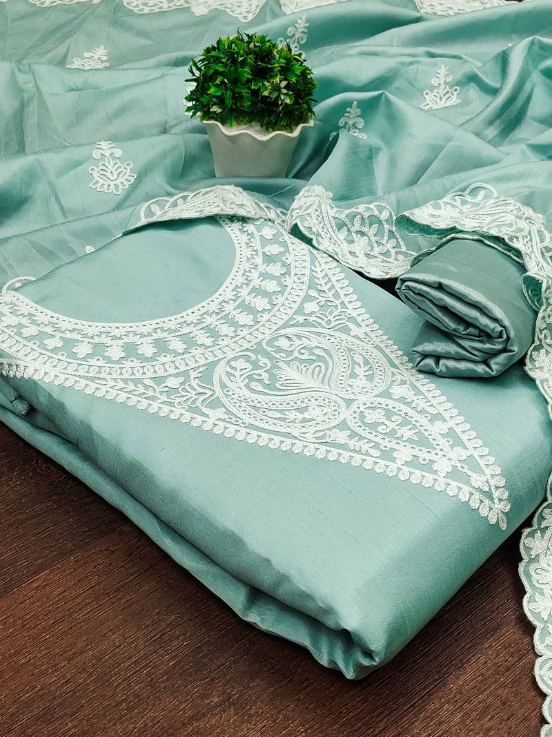 Leeza store embroidery work unstitched salwar suit dress material with chanderi work dupatta