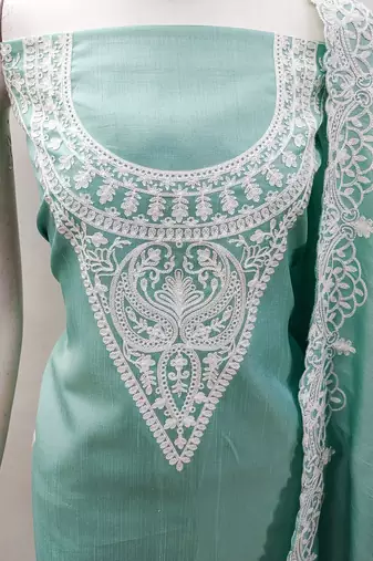 embroidery work unstitched salwar suit dress material with chanderi work dupatta