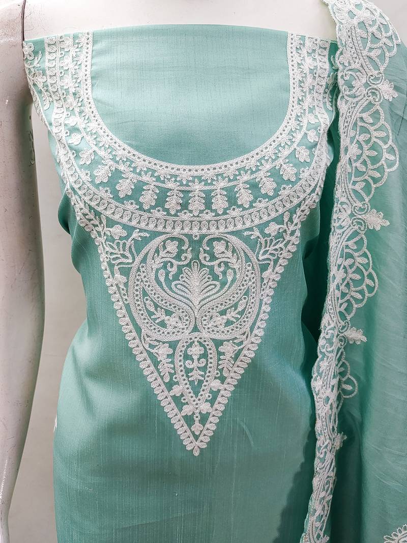 Leeza store embroidery work unstitched salwar suit dress material with chanderi work dupatta