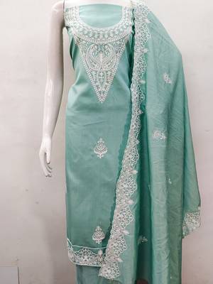 embroidery work unstitched salwar suit dress material with chanderi work dupatta 4