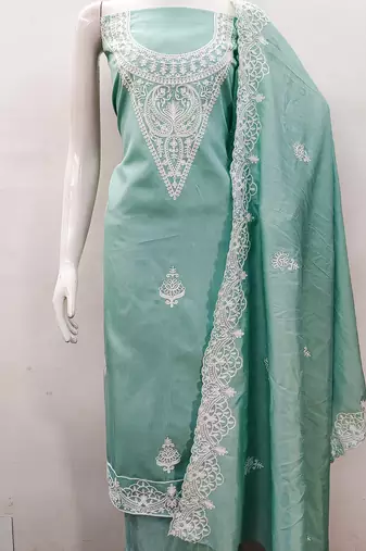 embroidery work unstitched salwar suit dress material with chanderi work dupatta