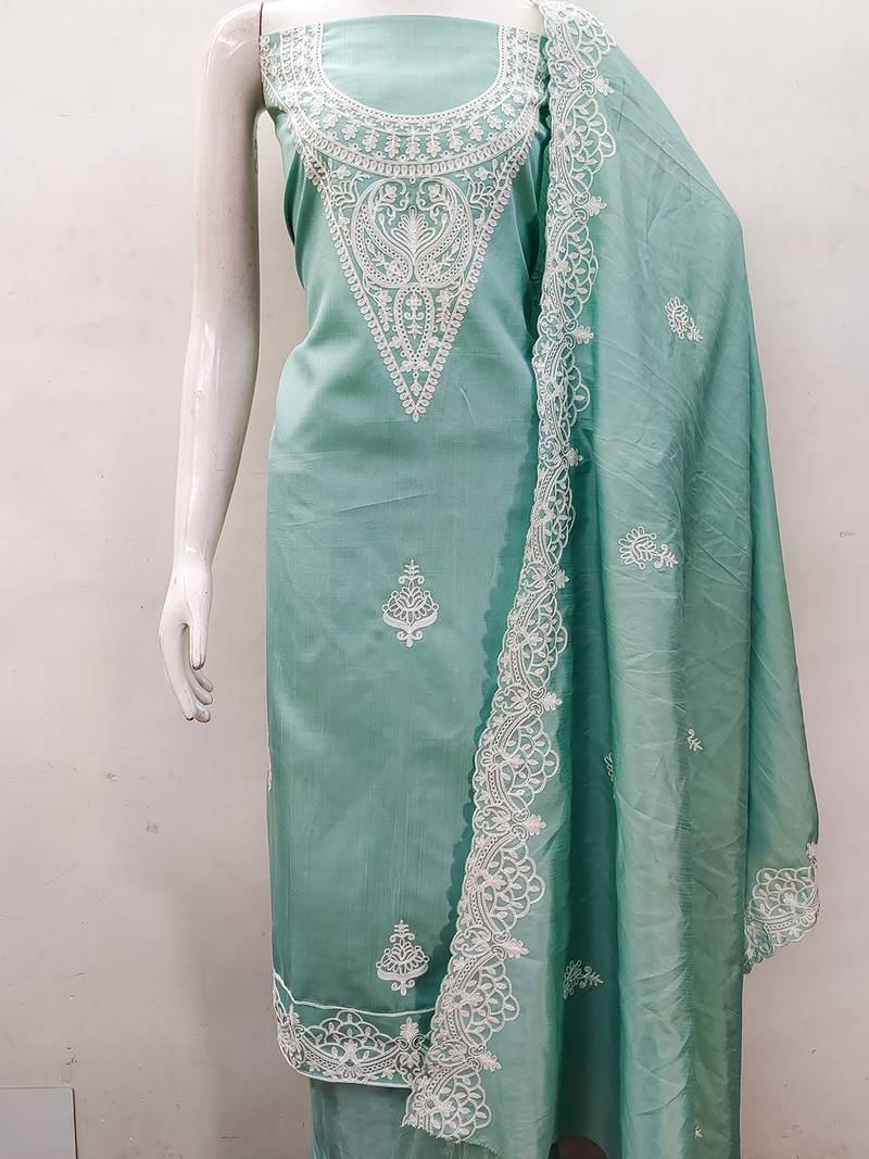 Leeza store embroidery work unstitched salwar suit dress material with chanderi work dupatta