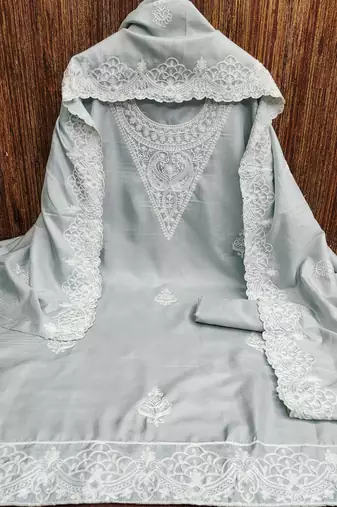 embroidery work unstitched salwar suit dress material with chanderi work dupatta