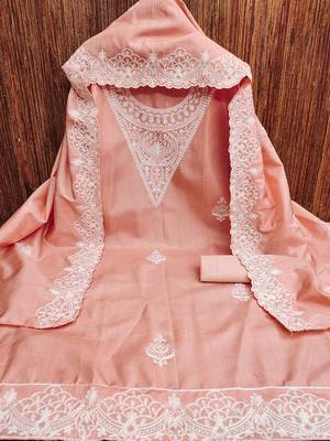 embroidery work unstitched salwar suit dress material with chanderi work dupatta 5