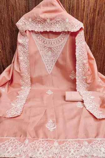 embroidery work unstitched salwar suit dress material with chanderi work dupatta