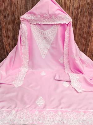 embroidery work unstitched salwar suit dress material with chanderi work dupatta 5