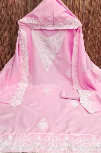 embroidery work unstitched salwar suit dress material with chanderi work dupatta